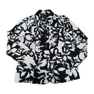 Analogy Black White Floral Print‎ Button Front Jacket Women’s M Cotton Artsy